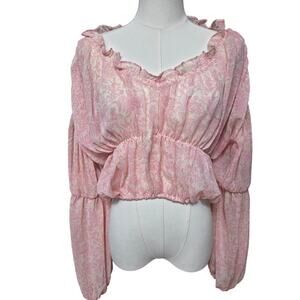 Blu Pepper Women's Peasant Blouse Medium Boho Semi-sheer Ruffle Floral Regency